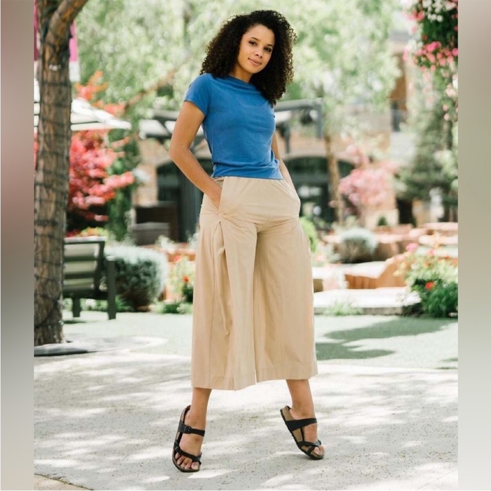 Zyia khaki Workflow Wide Leg Gaucho Culotte Pants Pockets High Rise Stretch XL